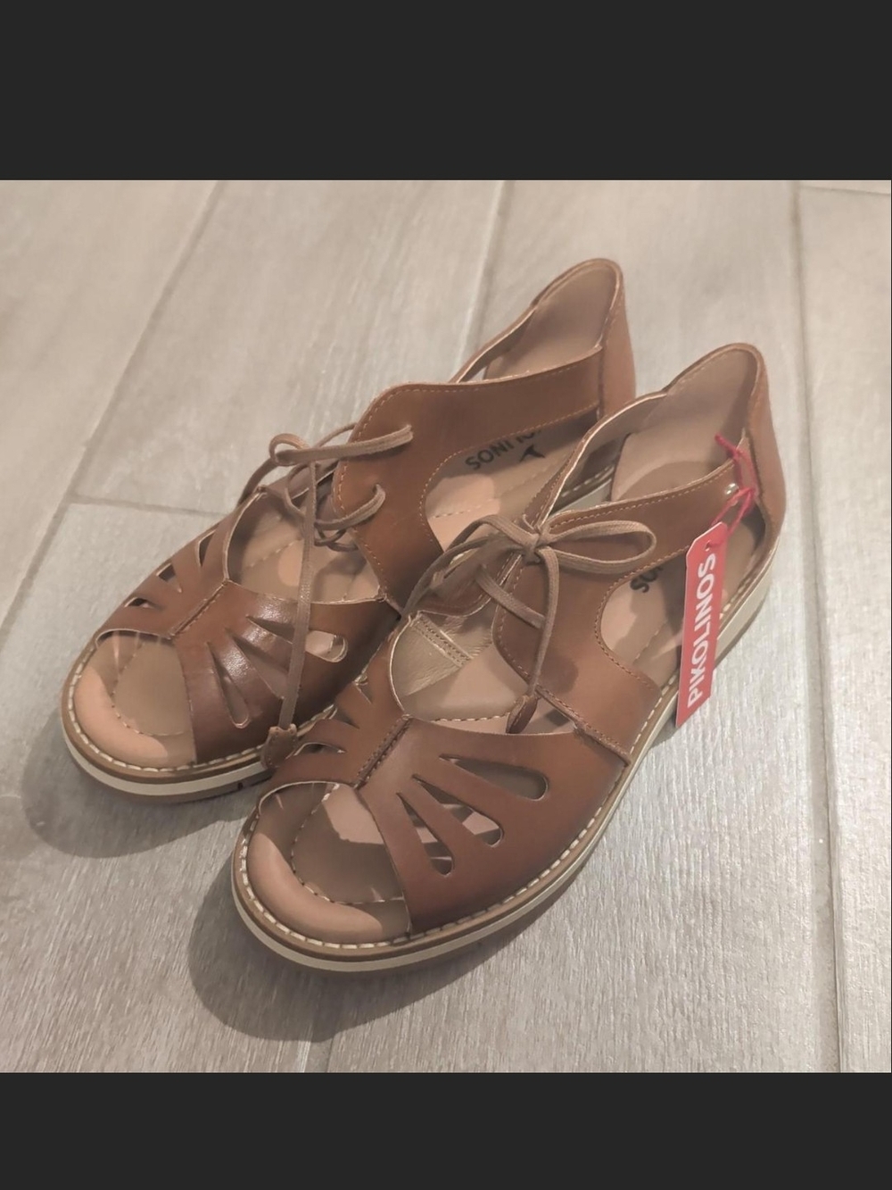 PIKOLINOS Tan Leather Lace-Up Wedge Mules